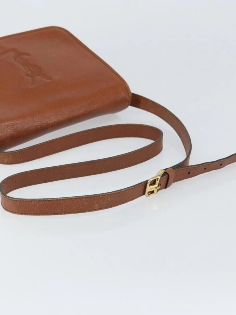 SAINT LAURENT Shoulder Bag Leather Brown Gold Auth BA9512 - Picture 8 of 16